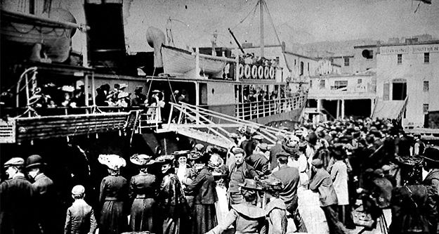 People boarding ship