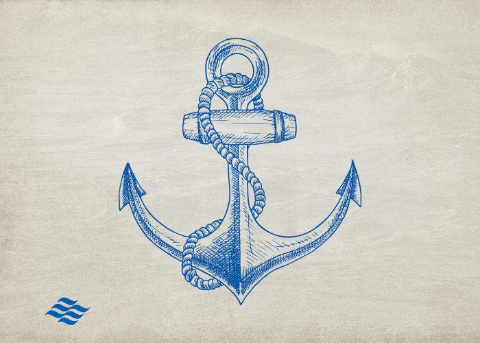 illustrated blue anchor on parchment paper background