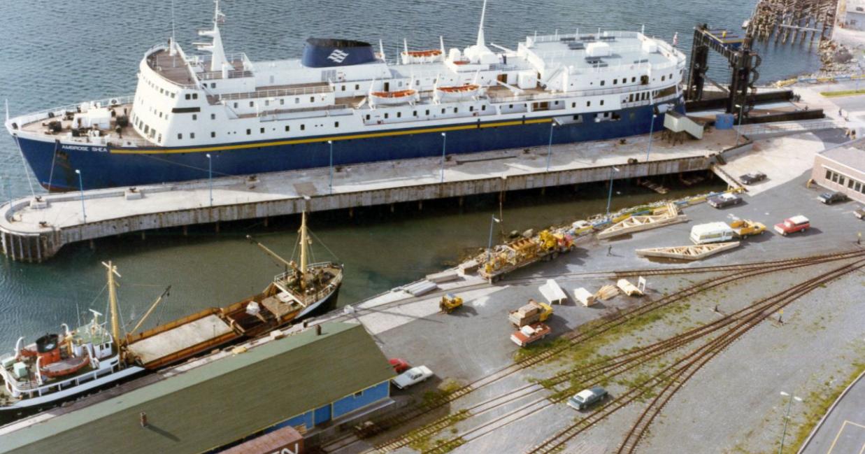 Aerial of the ambrose shea docked in argentia