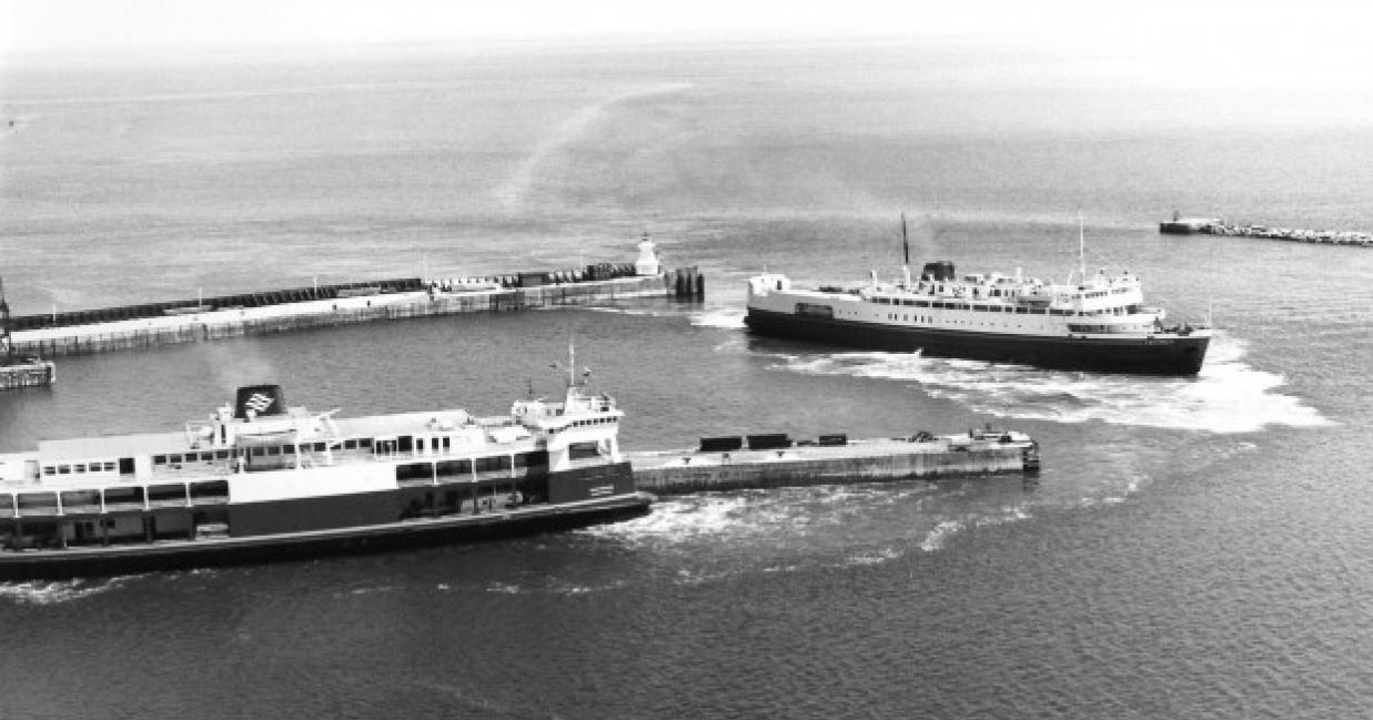 the mv vacationland sailing into port