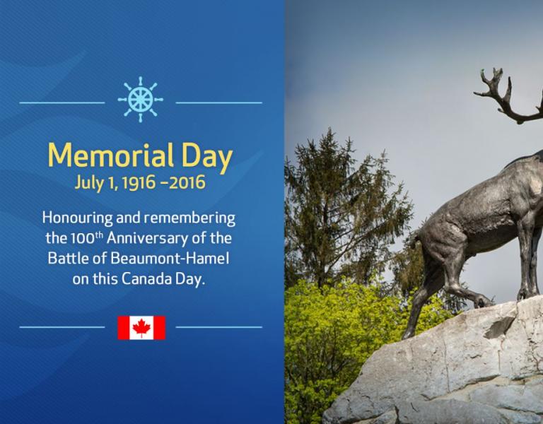 Memorial Day - honouring and remembering the 100th Anniversary of the Battle of Beaumont-Hamel
