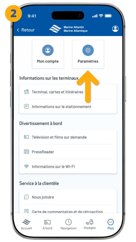 Arrow pointing to the settings button in the top right