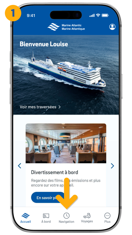 arrow pointing to sailing status on bottom of screen