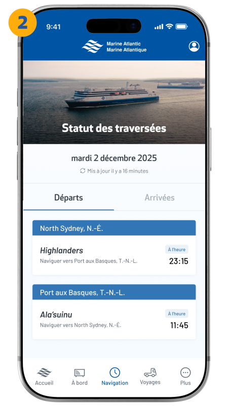 Sailing status screen