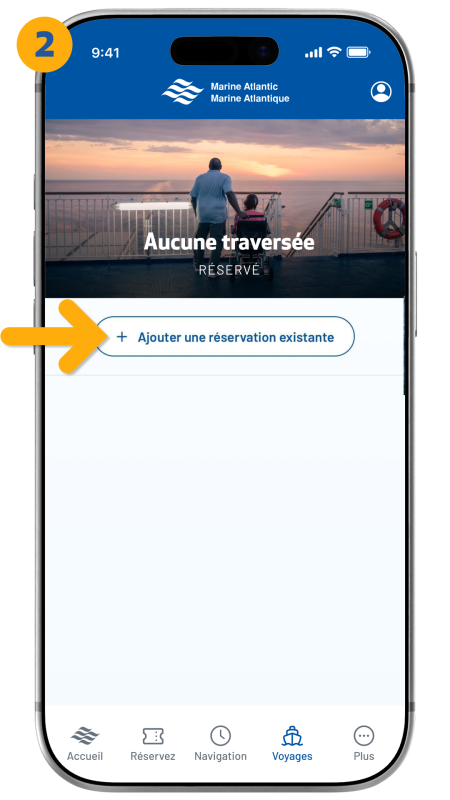 arrow pointing to add existing booking button