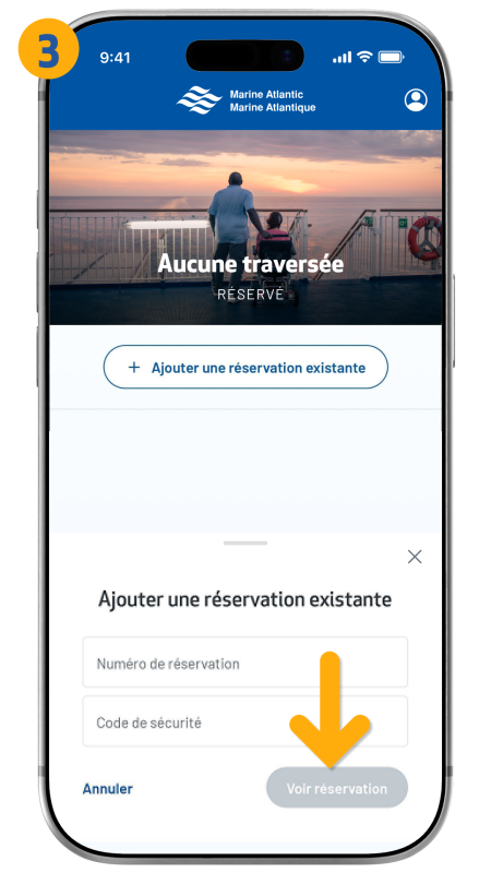arrow pointing to access booking button in bottom right
