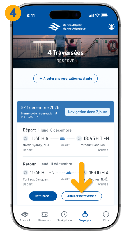 arrow pointing to the cancel trip button