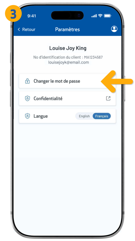 arrow pointing to change password button