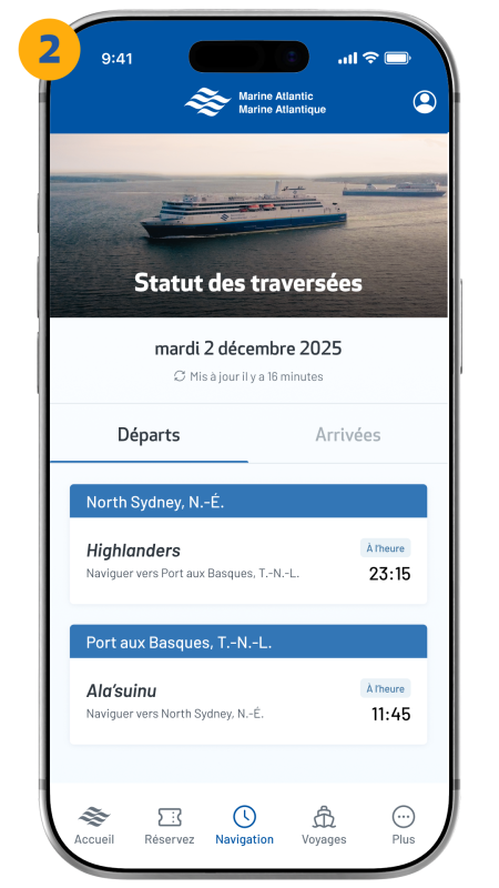 Sailing status screen
