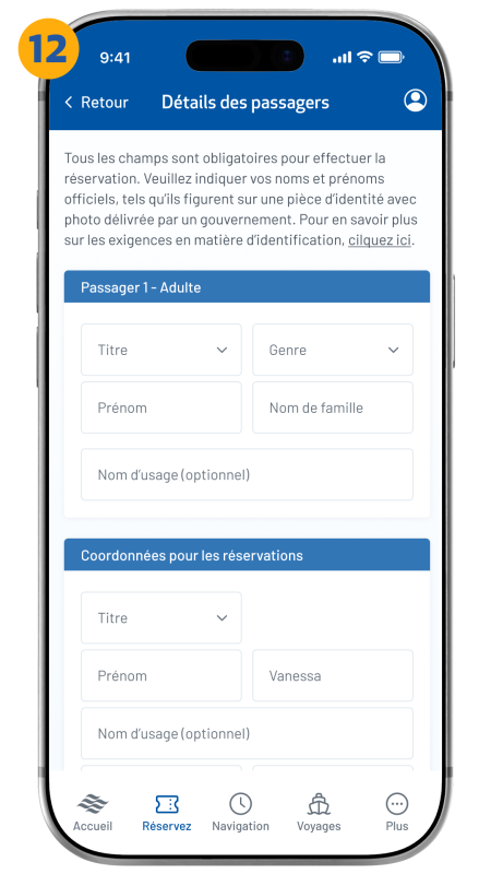 passenger details screen shown