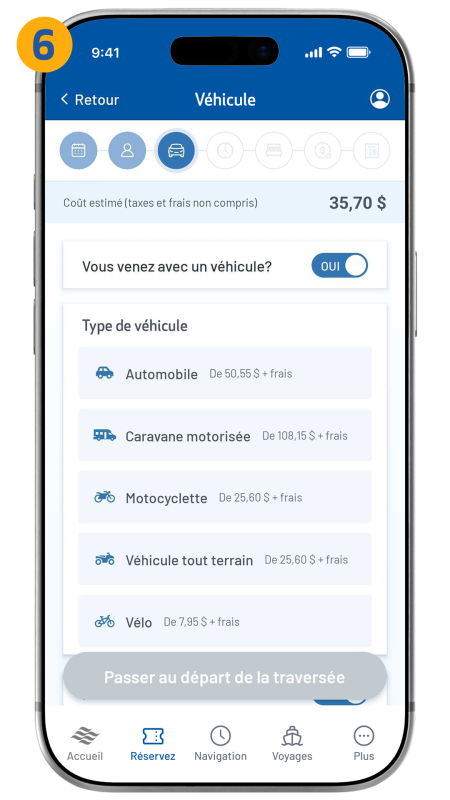 vehicle selection screen shown