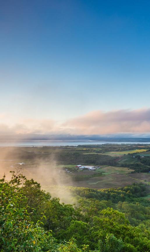 View of a scenic sunrise over the Annapolis Valley from the North Mountain.